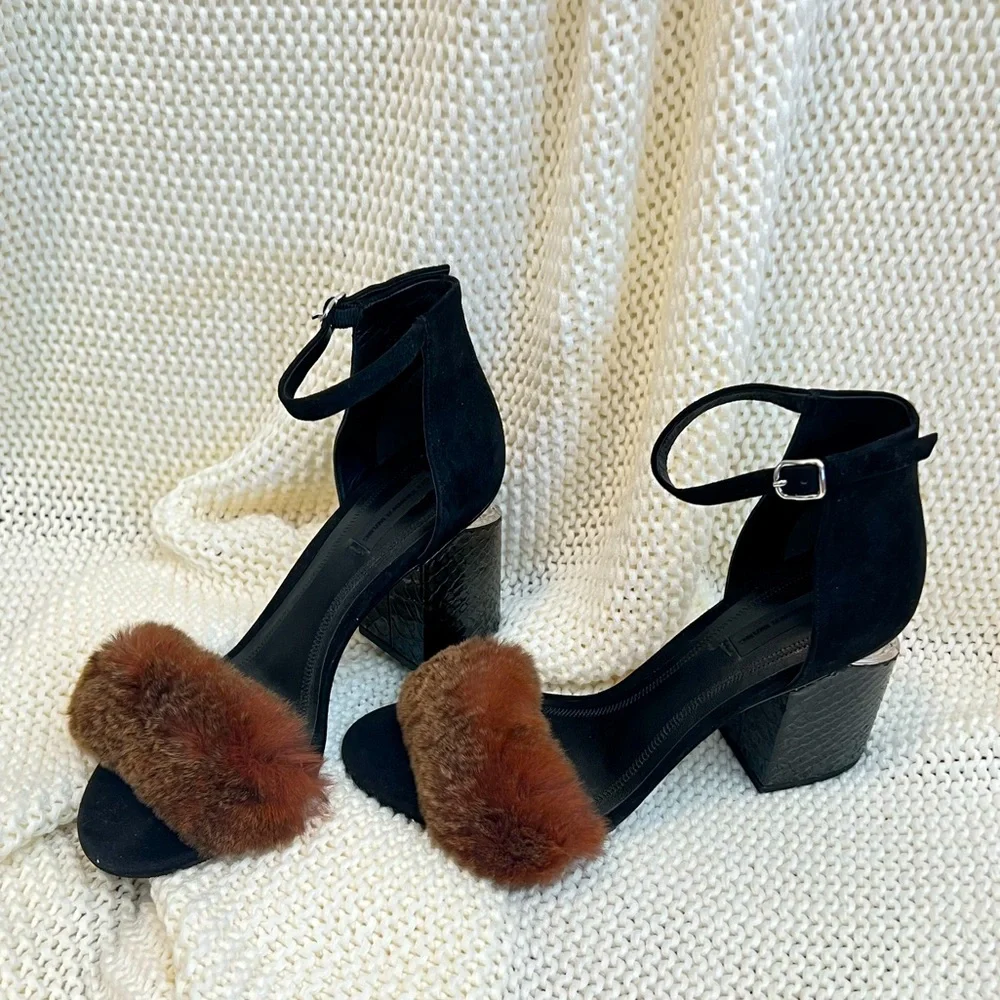ALEXANDER WANG Abby suede and fur sandals - Picture 1 of 8